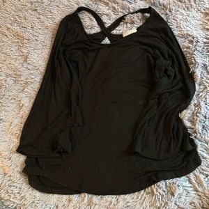 Black, three quarter length bell sleeve shirt